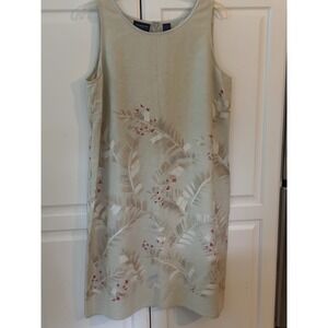 Liz Claiborne‎ Lizsport Petite Linen Blend Floral Leaf Print Dress Womens 16